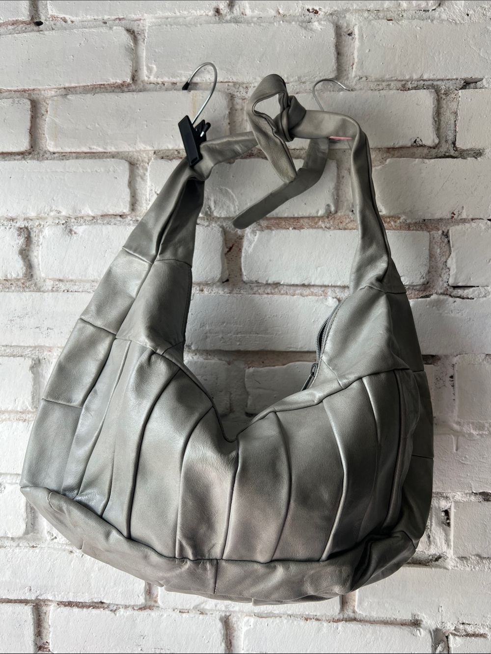 Vintage Gray Pleated Hobo Bag leather panelled shoulder cross body bag